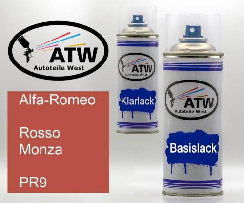 Alfa-Romeo, Rosso Monza, PR9: 400ml Sprühdose + 400ml Klarlack - Set, von ATW Autoteile West.